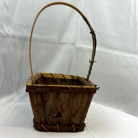 Wood Bark Basket Vintage Handmade 8 x 6" on top 4.5" tall - Picture 7 of 11